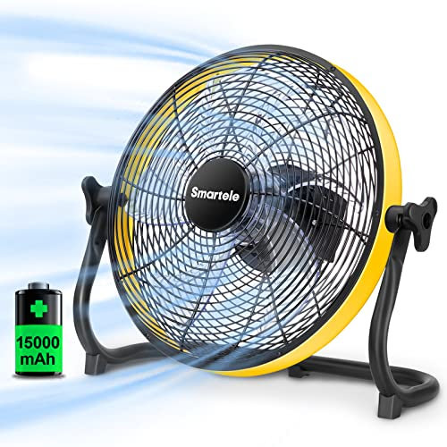 Smartele FF12 Rechargeable Floor Fan, Battery Powered Fan, Cordless Outdoor Fan, Industrial Fan, Air Circulating Fan With 15000mAh Battery, Fast Charging, Run Up to 30 Hours, Camp, 12 inch