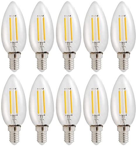 NCC-Licht 10x LED Lampe C35 Kerze E14 1W 110lm Warmweiß 2700K | LED Leuchtmittel aus klarem Glas, gemütliches Licht ideal für Kronleuchter