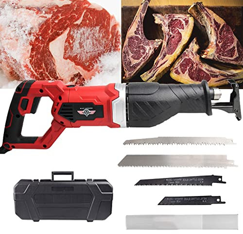 Scie à Os Electrique Boucher, Multifonction scie sabre pour Viande Congelée, Os, Métal, Bois, Plastique, 1050W Scie Alternative Poignée Rotative à 180° + Régulation de Vitesse Multi-vitesses(Co