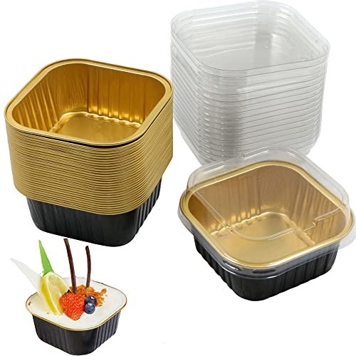 Mini Taza Papel Aluminio Con Tapa - Moldes Para Suflé Hornear Magdalenas Tazón Pasta Prueba Horno Cocina Bbq Hacer Tartas Postres Alimentos Heat Familia Muffin La Fiesta, 30 Piezas