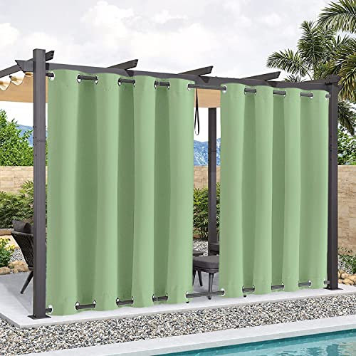 Linmssd Outdoor Vorhänge 150x500, Vorhang Blickdicht, UV Schutz Wasserabweisend Blickdicht mit rostfreier Öse für Gartenlauben Balkon, Strandhaus Vorhalle, Pergola - grün