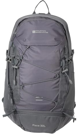 Mountain Warehouse Pace 30L Rucksack - Hydration Compatible Backpack, Airflow Back System Rucksack, Packaway Rain Cover - For Travelling, Camping, Hiking Charcoal