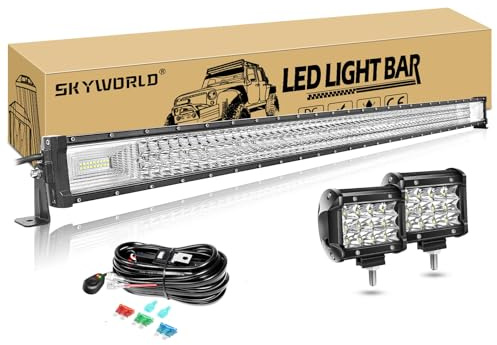 SKYWORLD 52-Inch 675W LED Light Bar Combo Spot Flood Off-Road Lights + 2PCS 4-Inch 36W LED Pods Spot Fog Lights for Trucks, SUV, ATV, UTV, Boat, Trailer - Include Wiring Harness Kit