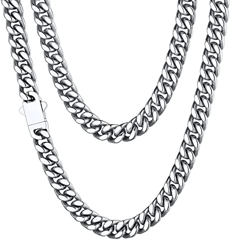 ChainsHouse Kubansk kedja för män och kvinnor, rostfritt stål, pansarkedja, bredd 5 mm/7 mm/9 mm/12 mm bred, kedjelängd 46 cm/51 cm/56 cm/61 cm/66/71 cm/76 cm/76 cm/76 cm, 76.0 Centimetres, Metall
