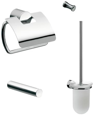 EMCO Rondo 2 WC-Set Chrom, bestehend aus Papierhalter mit Deckel, Reserverollenhalter, Bürstengarnitur und Haken, Chrom
