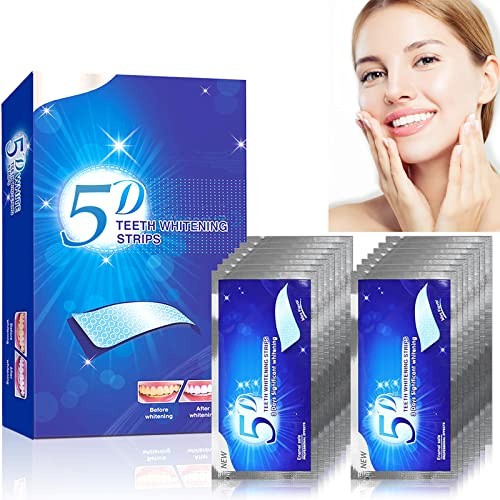 Tiras blanqueadoras de dientes 5D, kits de blanqueamiento dental para dientes sensibles suaves para esmalte y encías, blanqueador de dientes elimina tiras blancas, café, té, fumar y manchas de vino