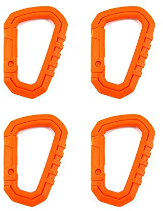 SagaSave 4 Pcs Locking Carabiner Clips, Plastic D Shape Quick Link Keychain, Tactical Carabiner Clip for Outdoor Sports Hiking Climbing (Orange)