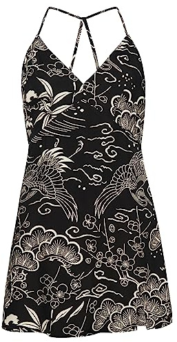 Superdry Vintage Mini Slip Halter Dress W8011400A Horaizu Black Print 10 Mujer