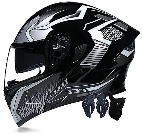 Motorradhelm Motorrad Klapphelm Für Männer Und Frauen Mit Doppelscheib Vollgesichts Motorrad Rennhelm DOT/ECE-Zugelassener Moped Street Racing Motocross Helm 9,XXL:63-64CM