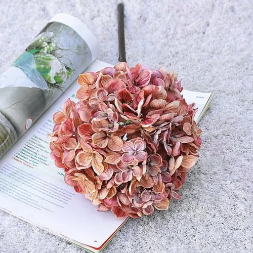 LWODANU Fiori di ortensia dall'aspetto essiccato di grandi dimensioni, ramo corto, decorazione autunnale in seta, fiori artificiali per foto, fiori (A)
