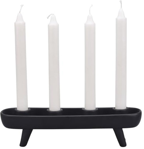 matches21 Moderner Kerzenständer für 4 Stabkerzen aus Steingut - Stabkerzenhalter in schwarz im skandinavischem Stil - Halter für Stabkerzen als Tischdeko oder Adventskranz 27,5 x 6,5 x 7 cm