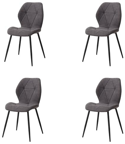 EGOONM Set mit 4 klassischen Esszimmerstühlen aus Leinen; Esszimmerstühle ohne Armlehnen für die Küche; Esszimmer-Set für das Büro zu Hause (dunkelgrau)