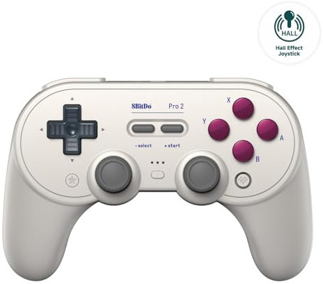 8Bitdo Pro 2 Bluetooth Controller for Switch, Switch 2, Hall Effect Joystick Update, Wireless Gaming Controller for Switch, PC, Android, and Steam Deck & Apple (G Classic Edition)