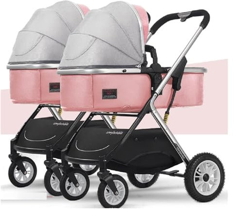 Rieort Zusammenklappbarer Zwillings-Kinderwagen, Doppelsitz-Tandem-Kinderwagen, Leichter, tragbarer Trolley-Kinderwagen, Doppel-Kinderwagen aus Aluminiumlegierung