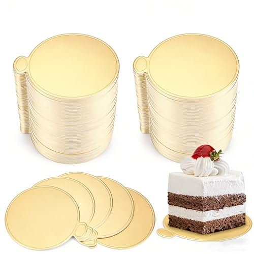 HONZUEN 200er Tortenunterlage Rund Gold 8cm – Cake Board für Mini Desserts | Lebensmittelkarton | stabil & fettabweisend | Ø8cm für Törtchen, Cupcakes & Mousse | Hochzeit, Catering & Bäckerei