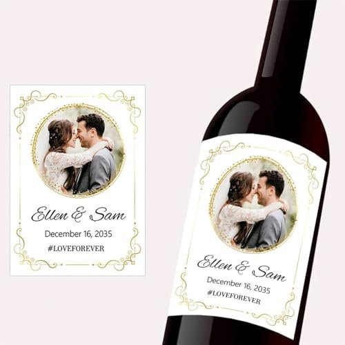 20 Stück individuelle Foto-Etiketten, Weinflaschen-Aufkleber, Champagnerflaschen-Etiketten, Hochzeit, Weinetiketten (10,9 x 12,7 cm)