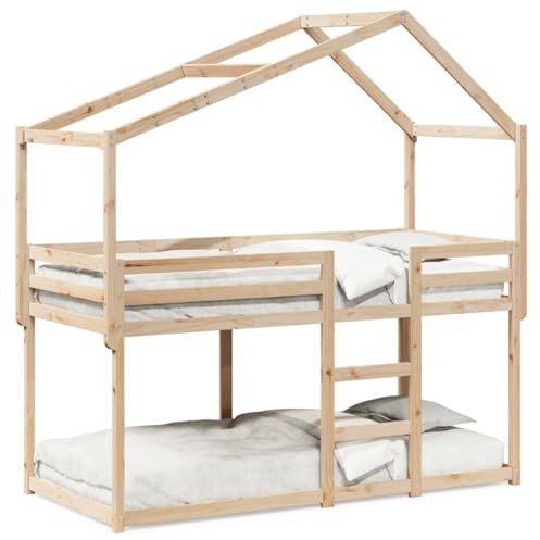 Homgoday Modernes Bettgestell, Etagenbett mit Dach 80 x 200 cm aus massivem Kiefernholz, Bettrahmen, Bettgestell für Schlafzimmer, Modell 3282041