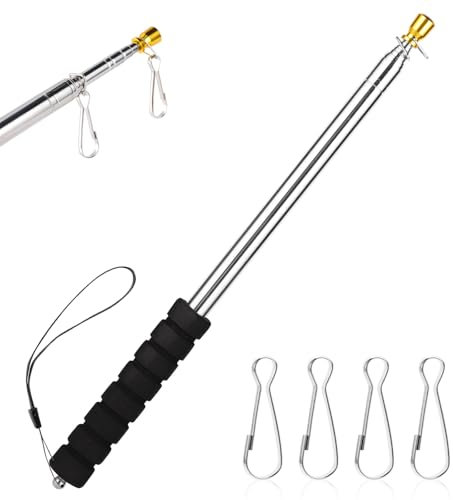 Risipu 8.2FT Telescopic Flag Pole,Stainless Steel Handheld Portable Extendable Retractable Flagpole with Anti-Slip Grip Clip for Tour Guide Festival Teaching Pointer (8.2ft - Black)