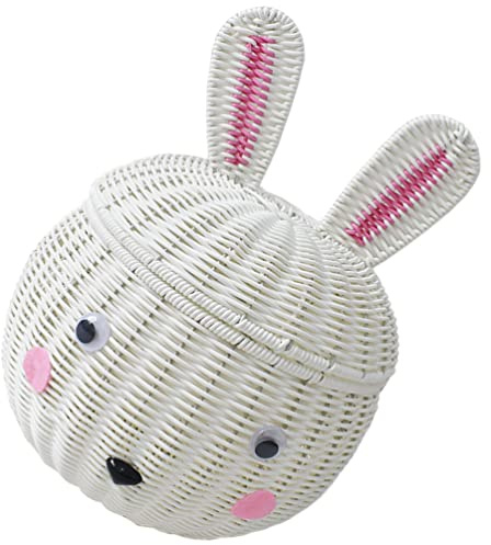 HAODUOO Easter Egg Woven Basket Fruit Basket Bread Basket Cartoon Rabbit Shaped Basket Cute Animal Storage Basket Toy Bin with Lid Shelf Organizer