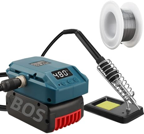 Akku Lötkolben für Bosch 18V GBA Akku,Lötkolbenständer Work für Bosch 18V Batterie,60W LCD Einstellbar Temperatur 180-480°C Cordless Lötkolben mit 50g Lötdraht(Batterie nicht inbegriffen)