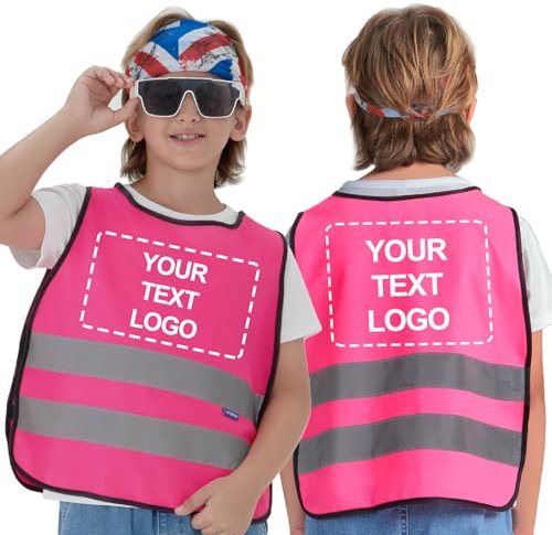 AYKRM Kinder Warnweste - Reflektierende Sicherheitsweste in Rosa, Universalgröße für Kinder von 6-9 Jahren