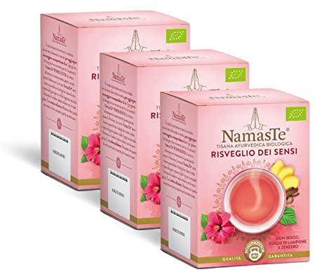 Pompadour NamasTe®, Tisana Biologica Risveglio dei Sensi con Ibisco, Foglie di Lampone e Zenzero, 45 Filtri (3 Confezioni da 15 Filtri), Senza Lattosio, Senza Glutine e Allergeni, Vegan