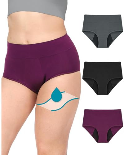Neione Periodenunterschwäsche Starke Blutung 50ML mit Seitenschutz Damen Baumwolle Slip Hohe Taille Menstruation Unterwäsche Pany Große Größen 3er Pack Vista 3XL