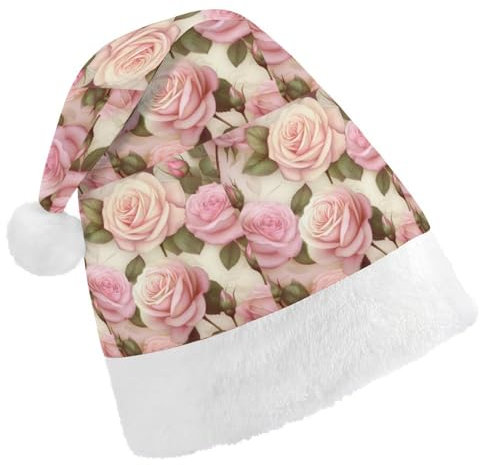 JKLQWH Weihnachtsmütze, Weihnachtsmütze, Partyhut mit Schönheits-Rosen, Weihnachtsmannmütze für Erwachsene, Uni, klassische Weihnachtsmannmütze, extra dick, Weihnachtsmütze, Wintermütze, Neujahr,