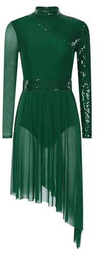 CHICTRY Women's Lyrical Dance Costume Sequins Modern Contemporary Dance Dress Dancewear Green S