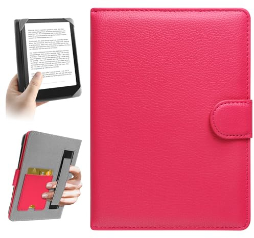 HoYiXi Universal Hülle für 6,6.8'' Pocketbook/Tolino/Sony E-Book Reader Kompatibel mit 6.8'',7 Kindle Paperwhite/Kobo Clara HD/Kobo Clara 2E Cover Case,Leder Schutzhülle,Rose