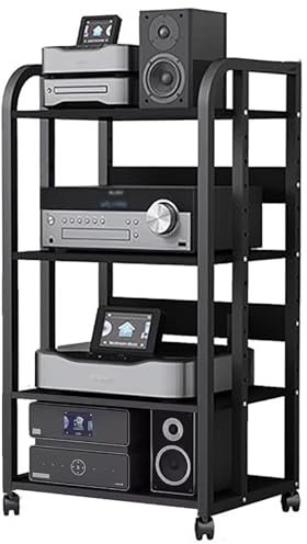 AV-Medienständer, CD-Player-Ständer, Heim-Stereo-Rack-System mit höhenverstellbarem Regal und Rädern, robuster Audio-/Video-Komponentenschrank für Verstärker/Player/TV-Zubehör (Größe: 3 Eben