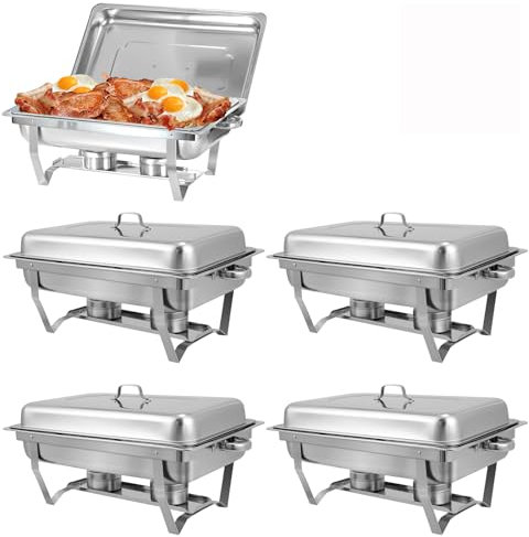 Jwevvie Chafing Dish Buffet Set, 8QT Stainless Steel Chafing Dishes for Buffet, Full Pan Chafing Dish, Buffet Servers and Warmers for Party, Wedding,Catering (5 PACK)