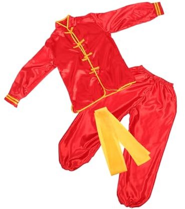 KOMBIUDA Uniforme de Tai Chi de Manga Larga Rojo para Niños de 140 Cm Traje de Actuación de Danza Y Artes Marciales Ropa Tradicional China de Calidad Atuendo de Kung Fu