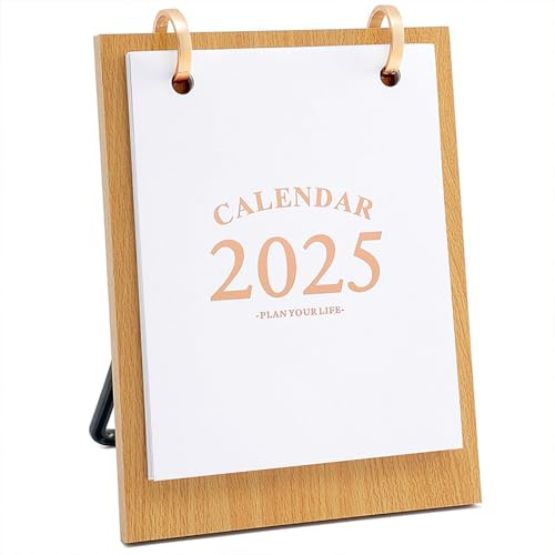 ZAKHSE Calendrier de bureau 2025, de janvier à décembre, calendrier mensuel 2025, 12 mois, en bois, pliable, amovible, avec vue mensuelle, pour le bureau, planification quotidienne