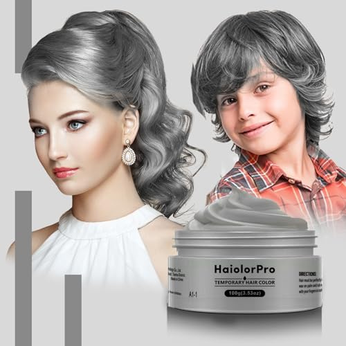 HaiolorPro Silbergrau Temporäre Haarfarbe Auswaschbar, Haarmascara für Partys oder Cosplay (Silbergrau）