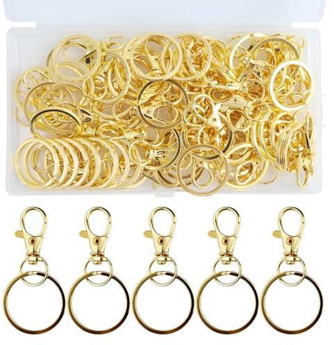 Schlüsselring Edelstahl Klein 55 Stück Karabiner Schlüsselanhänger Basteln Selber Machen Ringe Karabinerhaken mit Drehgelenk(Golden)