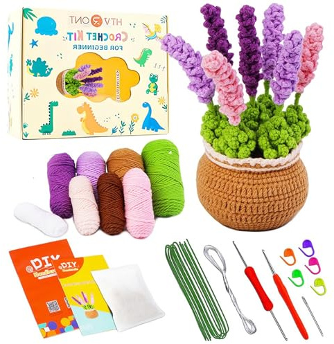 Lonsien Häkelset für Anfänger, DIY Lavendel Häkelkit | Alle Werkzeuge enthalten, Videoanleitungen, für Kinder & Erwachsene, Bastel-Geschenk