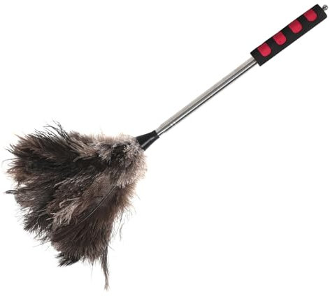 MAGICLULU Plumeau Télescopique Plumes Naturelles Réutilisable Manche Long Ergonomique pour Dépoussiérage De Ventilateurs De Plafond Stores Meubles Et Plafonds Hauts Brosse à Poussière Légère