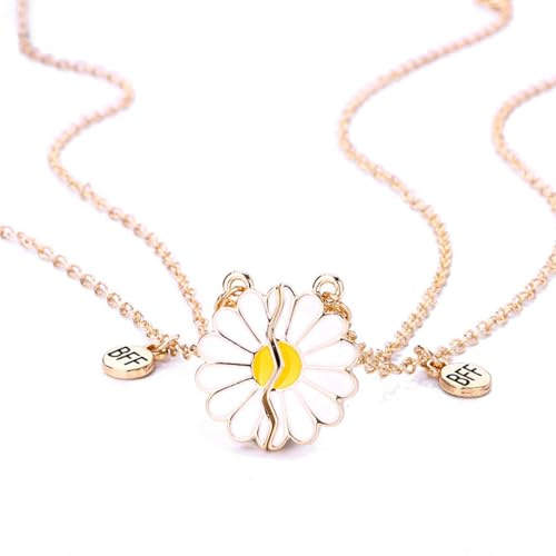 Cosysparks Bff Ketten für 2, Bff Geschenke Daisy Magnetic Freundschaft Nnecklace Passende Halsketten für Frauen Und Mädchen (Golden)
