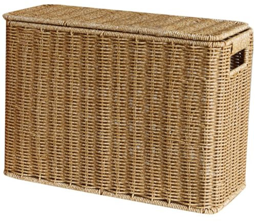 Aufbewahrungskörbe aus Weidengeflecht mit Deckel, rechteckig, gewebt, Regalkörbe zum Nisieren, Rattan-Aufbewahrungskörbe, Wäschekorb, Zeitschriftenkorb, schmaler Treppenkorb