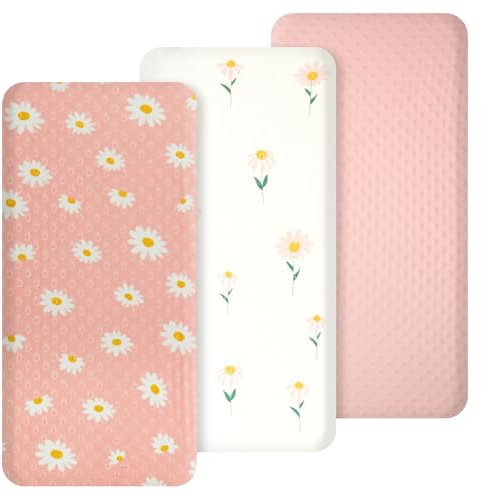 harupink 3er-Pack Bettlaken Spannbettlaken mit Gummiband,Matratzenschoner für Laufgitter aus Polyester 62.5×49cm,Maschinenwaschbar,Baby Spannbetttuch für Kinderwagen,Stubenwagen,Moseskorb