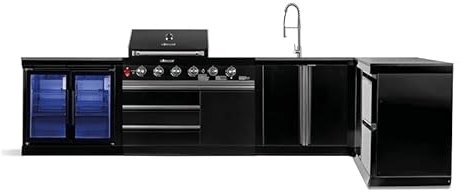 GORILLER® BLACKBACK XL3 Outdoor-Küche, Gasgrill mit Doppel-Kühlschrank, Waschbecken, Extra-Arbeitsfläche, Stauraum,Ecke, Edelstahl, Schwarz