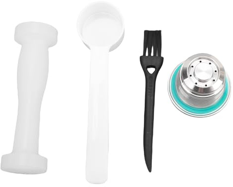AYNEFY Stainless Steel Reusable Coffee Pods, Double Sided Coffee Tamper with Brush Spoon Filter Seal Ring Stainless Steel Refillable Coffee Pods Reutilisable Refillable Capsule