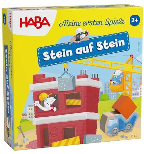 HABA Meine ersten Spiele – Stein auf Stein – Erstes Regelspiel mit 3D-Spielkulisse und Stapelsteinen für 1–4 Kinder ab 2 Jahren – 2012209001
