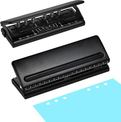 Huucozn Einstellbarer 6-Loch-Locher Büro Binder Puncher Metall Locher Verstellbarer 6-Loch Loche für Planer Ringbinder a6 Ringbuch mit 6 Blatt Kapazität Loch für A4 A5 A6 Personal Taschenformat