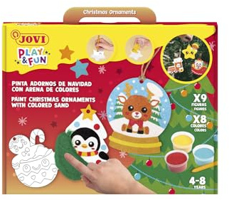 Jovi - Play&Fun Natale - Set da dipingere con sabbia colorata, 8 barattoli di sabbia e fogli da colorare 9 PERSONAGGI NATALIZI, regali e artigianato natalizio per ragazze e ragazzi dai +4 anni (2107)
