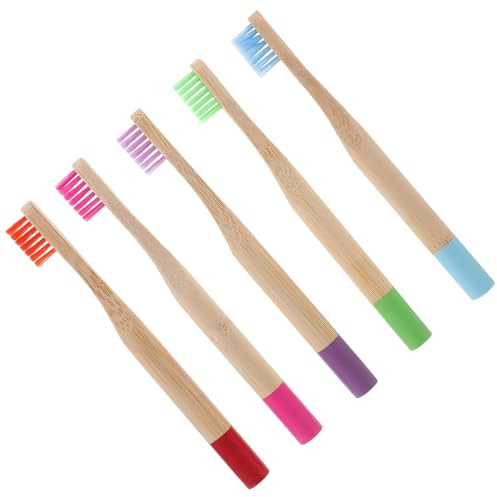 HONITANO 5 Stück Kinderzahnbürsten aus Bambusholz mit Weichen Bambuskohle borsten Ergonomisch Verschleißfest Sicher und Komfortabel für Gesunde Zähne Tragbar und Praktisch Zufällige Farbe