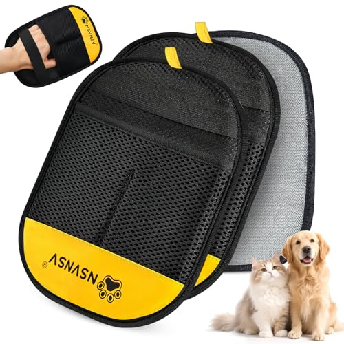 NSVNSV Pet Hair Removal Gloves, Ease of Removal Electrostatic Cat Dog Hair Remover Glove, Reusable Magic Brush Pet Hair Remover Tool for Clothing, Carpet, Sofa Gaps, Car Seat, Yellow, 2PCS