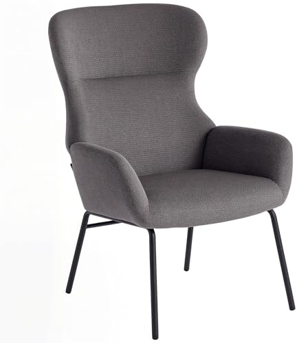 HOMCOM Ohrensessel Wohnzimmer Sessel Loungesessel Relaxsessel mit hoher Rückenlehne, Stahlbeine Polstersessel mit Leinenoptik, Lesesessel für Schlafzimmer Dunkelgrau
