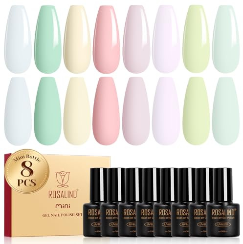 ROSALIND UV nagellack makaron, 8 färger pastellblå grön gul rosa lila gel nagellack, blötläggning mini UV färggel gelnaglar för nagelkonst design gel nagelpolish manikyr present